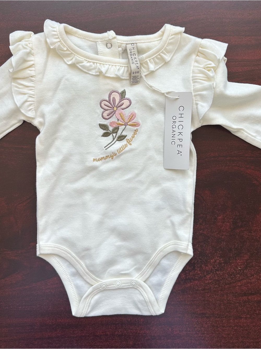 Cream Floral Ruffle One-Piece Bodysuit Organic